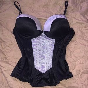 PLAYBOY TUXEDO BLACK AND WHITE RHINESTONE BUSTIER TOP